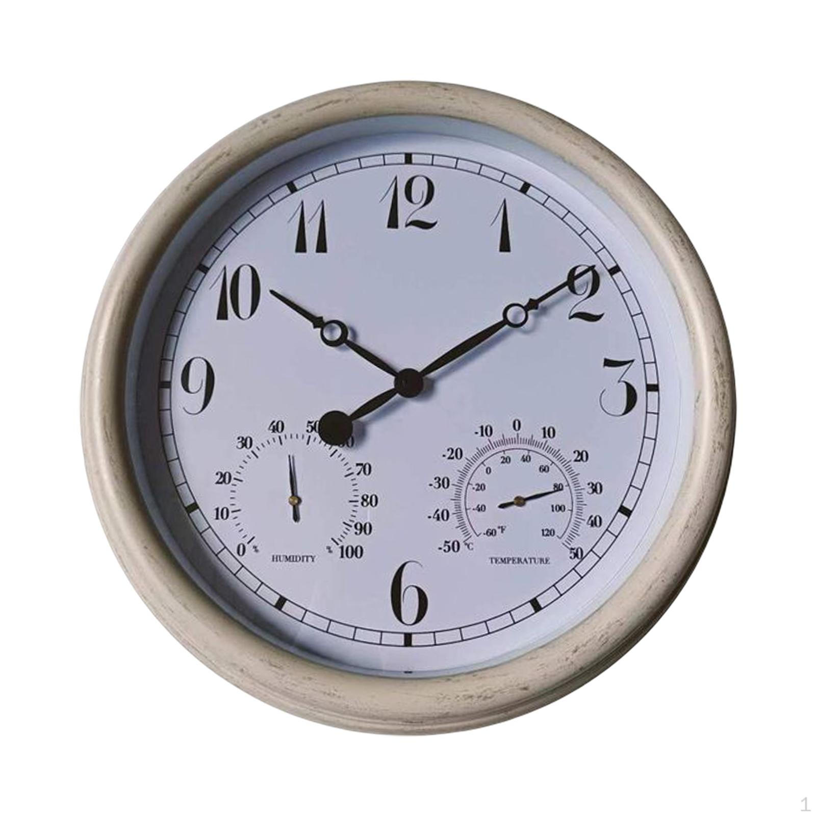 

15 inch Wall Clock with Hygrometer Temperature Retro Style Silent Non Ticking Decor Round