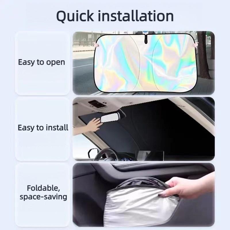 Holographic Car Sun Shade Foldable Frameless Windshield Sunshade Iridescent Rainbow Reflective UV Protector Heat Insulation Shield