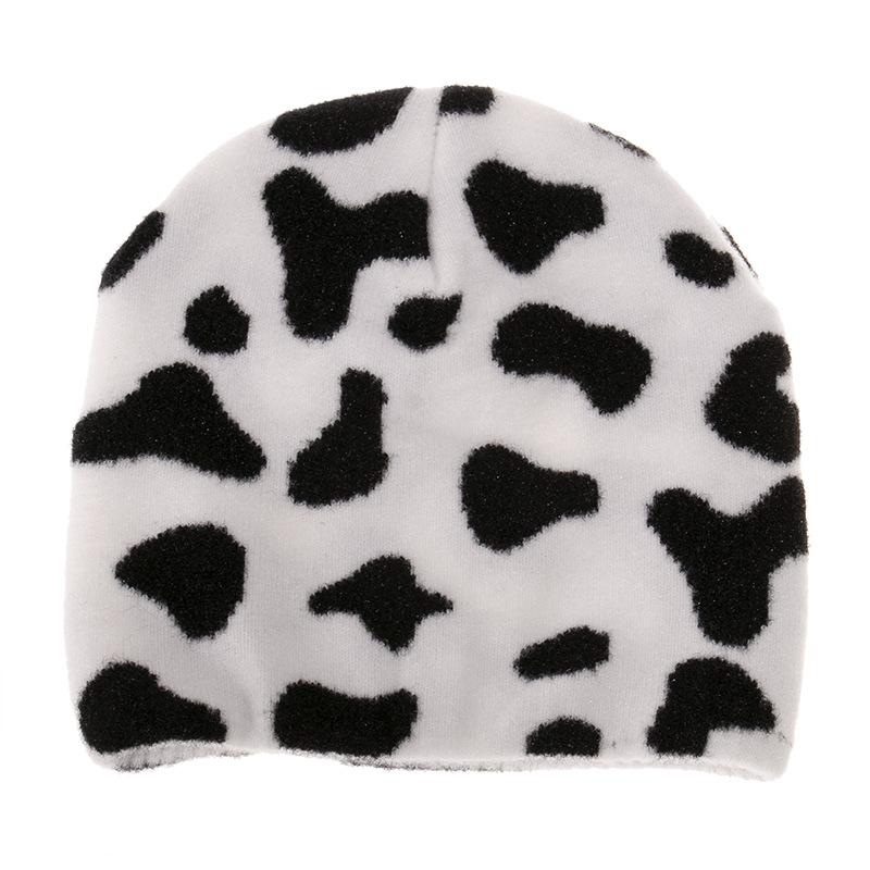 European and American Striped Knitted Hat Pullover Hat Autumn and Winter Headband Set Warm Black and White Element Cow Wool Hat