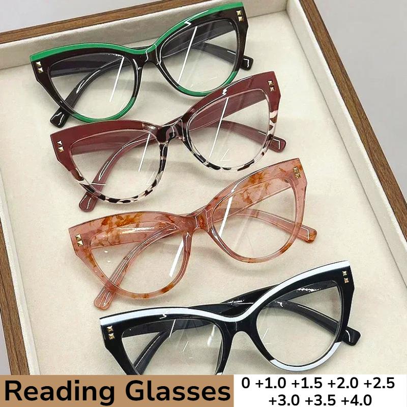 Oversized Cat Eye Reading Glasses for Women Unisex Trendy Ani-blue Light Compupter Glasses Far Sight Hyperopia Diopters 0 To+4.0