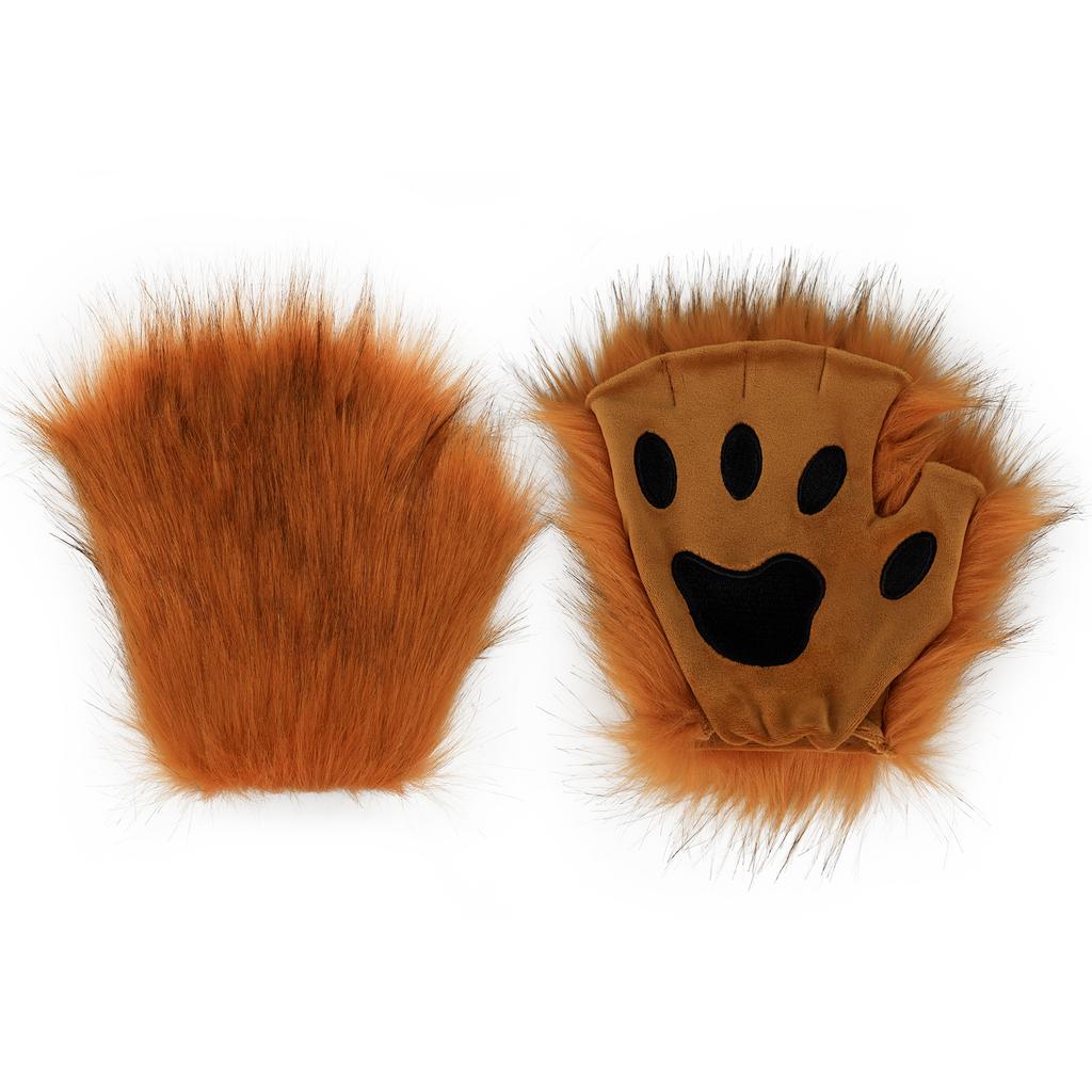 Guantes Pata de Lobo Piel Sintética Gato Manoplas sin Dedos Invierno Cálido Cosplay Halloween Disfraz de Fiesta de Lujo Accesorios