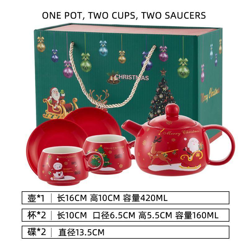 Special Gold-plated Tea Set Christmas Gift One Pot Two Cups Christmas Tea Pot Set Coffee Cup Saucer Teapots Teaware