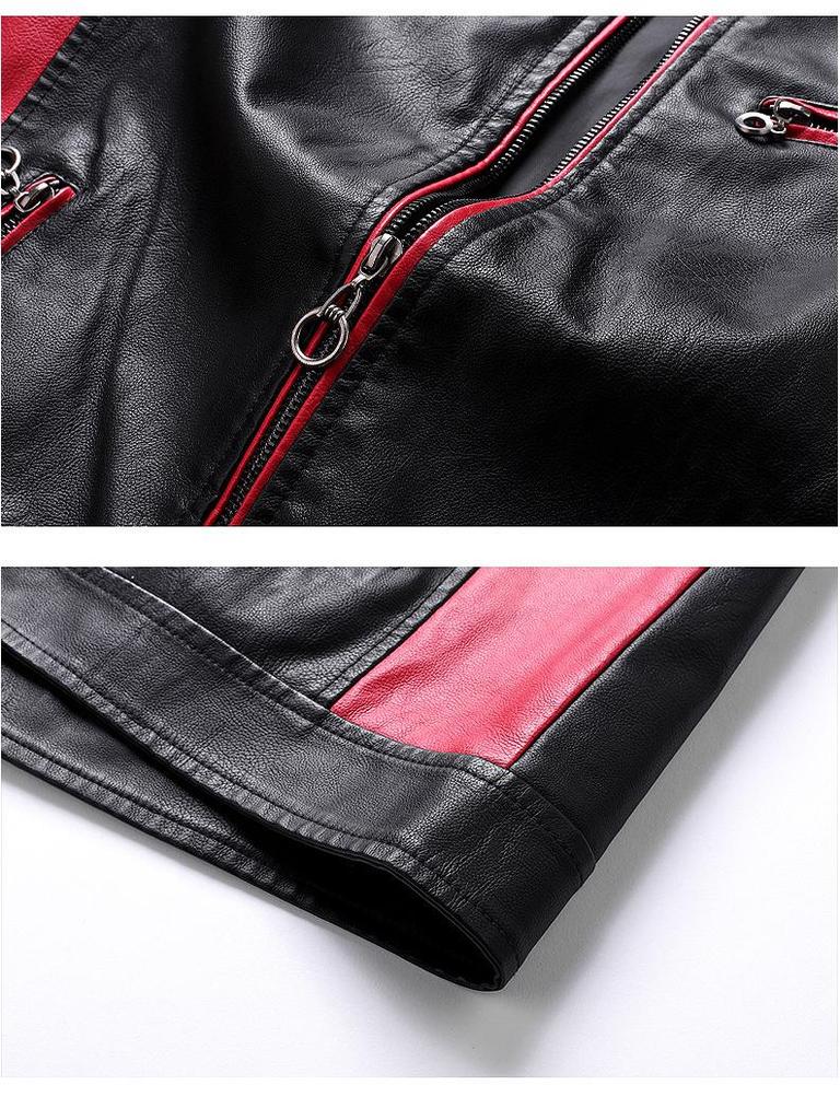 2025 Men's Color Block PU Leather Motorcycle Jacket - British Casual Style