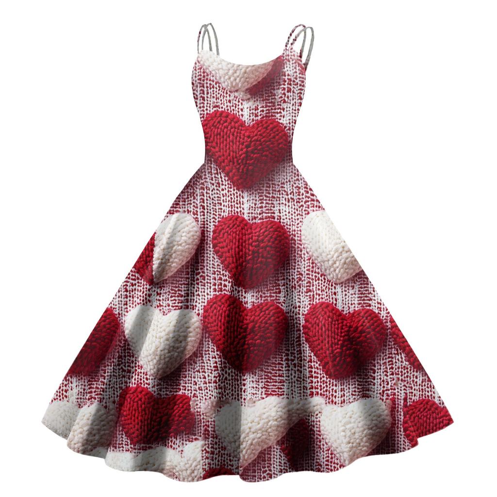 Dámské valentýnské šaty se srdíčkovým potiskem sexy vintage šaty