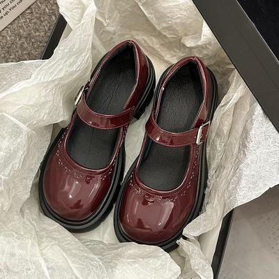 Zapatos Mary Jane de Tacón Grueso para Mujer Primavera Nuevo Punta Redonda Boca Baja Silla con Plataforma Tacones Antideslizantes