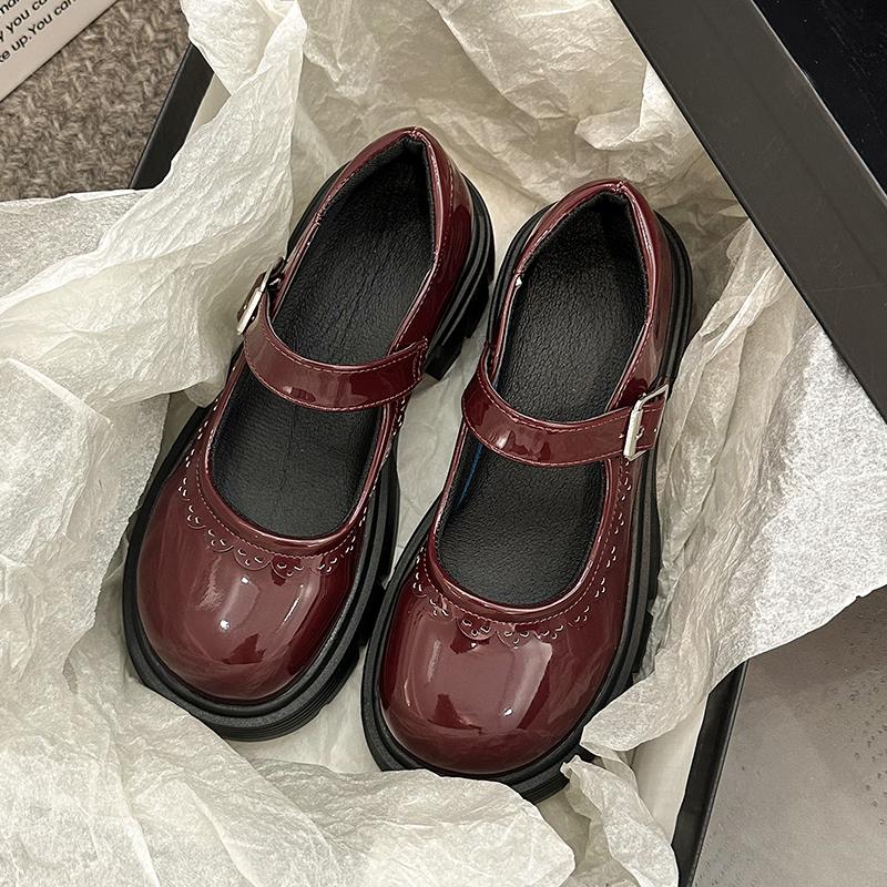 

Женские туфли Мэри Джейн на массивном каблуке, весенние новинки, с круглым носком, с мелким вырезом, на платформе, с нескользящим каблуком 39 вино красного