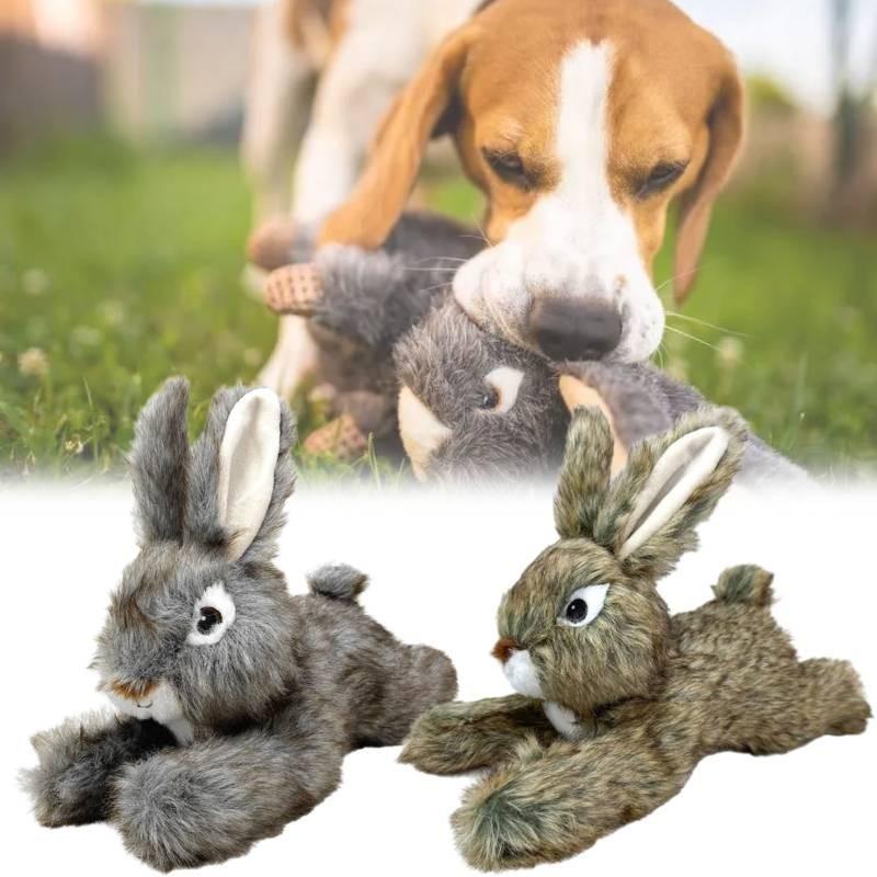 Realistisches Plüsch-Kaninchen-Hundespielzeug, langlebig, kaubeständig, quietschendes Spielzeug für kleine Hunde