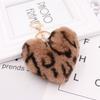 Large Heart Pompom KeyChain for Women Leopard Print Plush Car Keychain Bag Pendant Fashion Jewelry Fluffy Love Pompons Keyring