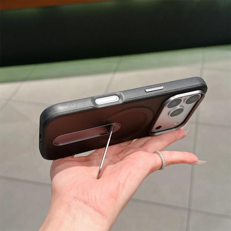 Stand Holder Magnetic Leather Phone Case for IPhone 17 16 15 14 13 17Pro Max for Magsafe Wireless Charge Shockproof Cover