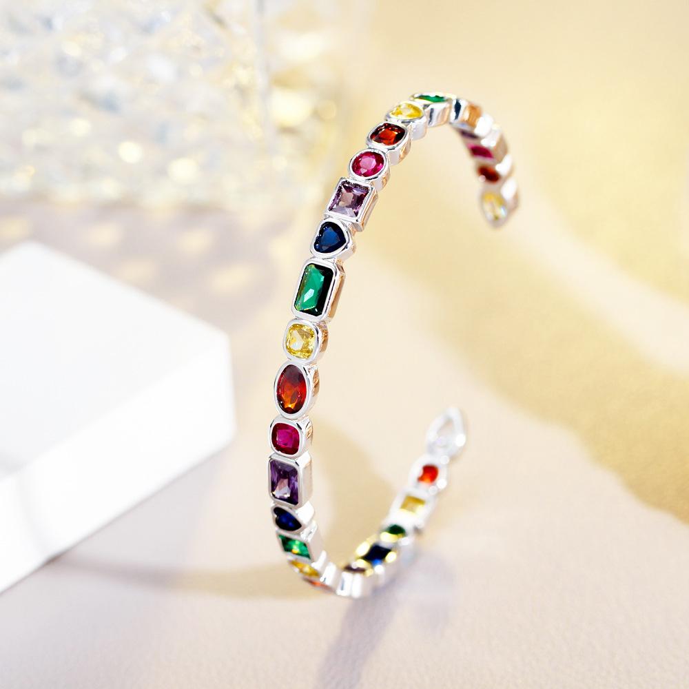Light Luxury Bracelet Classic Open Rainbow Color Zircon Geometric Jewelry Design Bracelet