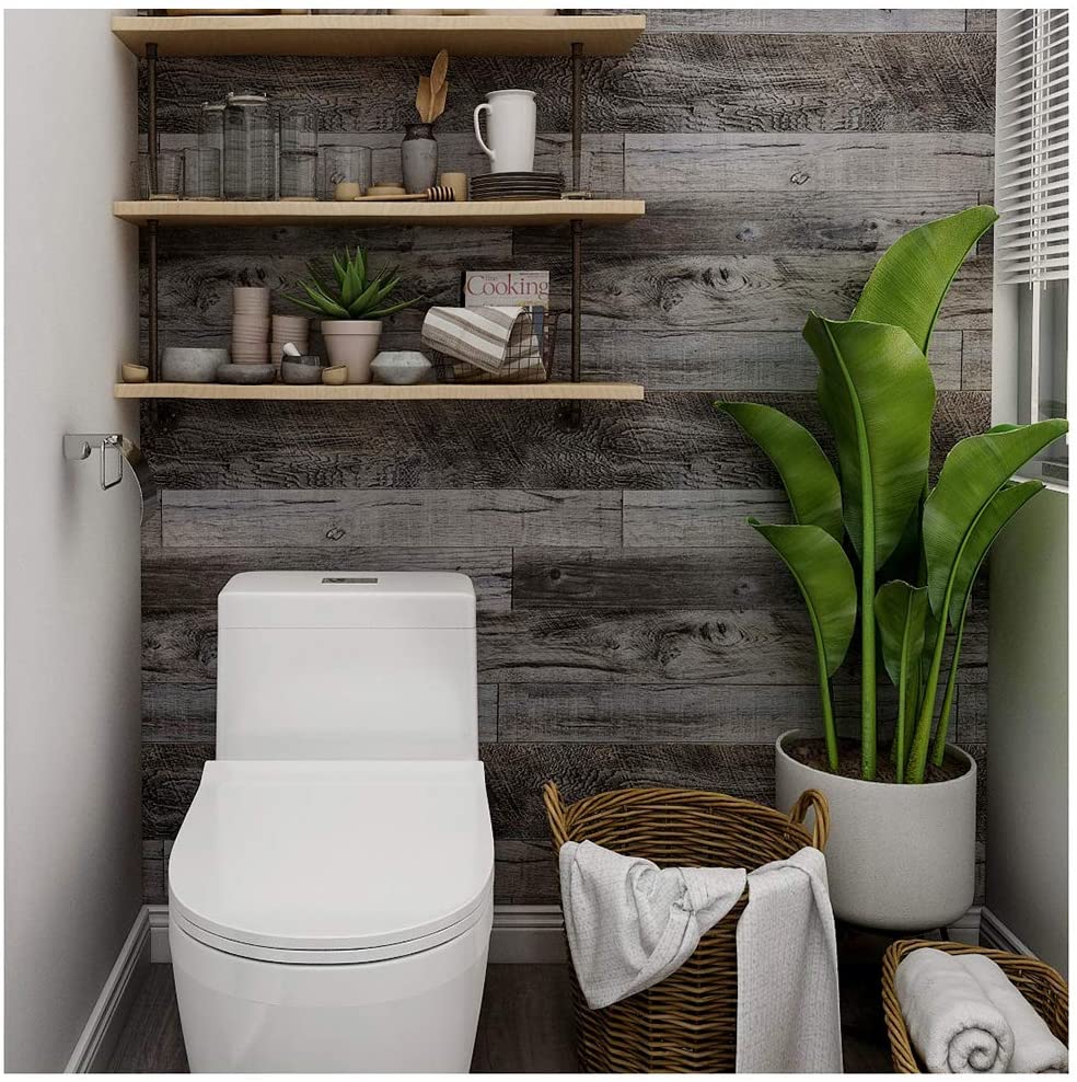 Gray Wood Peel and Stick Wallpaper Wood Planks Self Adhesive Wallpaper Backsplash Line Removable Wall Paper for Bathroom Decor