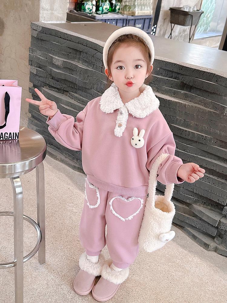 2025 New Style Baby Girls' Fleece-Lined Cartoon Outfit - Thickened Autumn/Winter Fashion