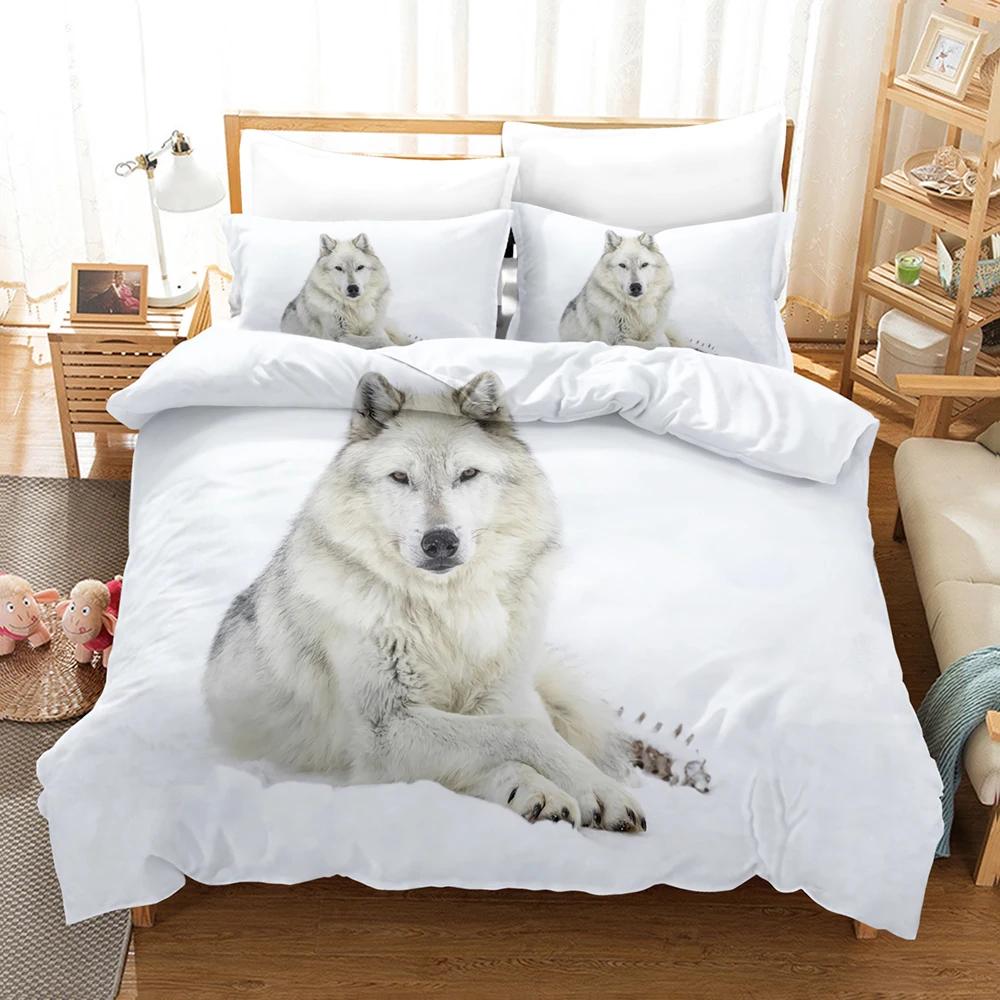 Wolf Duvet Cover Safari Animals Wolf Family Pattern Printed Cover Woodland Forest For Bedroom Decorations For Kid Women Men Gift