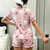 Conjunto de Pijama Casual de Moda Estilo Europeo con Estampado de Hadas, Cuello, Manga Corta y Pantalones Cortos
