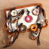 PU Leather Donut Key Chain Cute Braided Rope Bag Pendant Fashion Simple Korean Backpack Decoration Accessories Gift