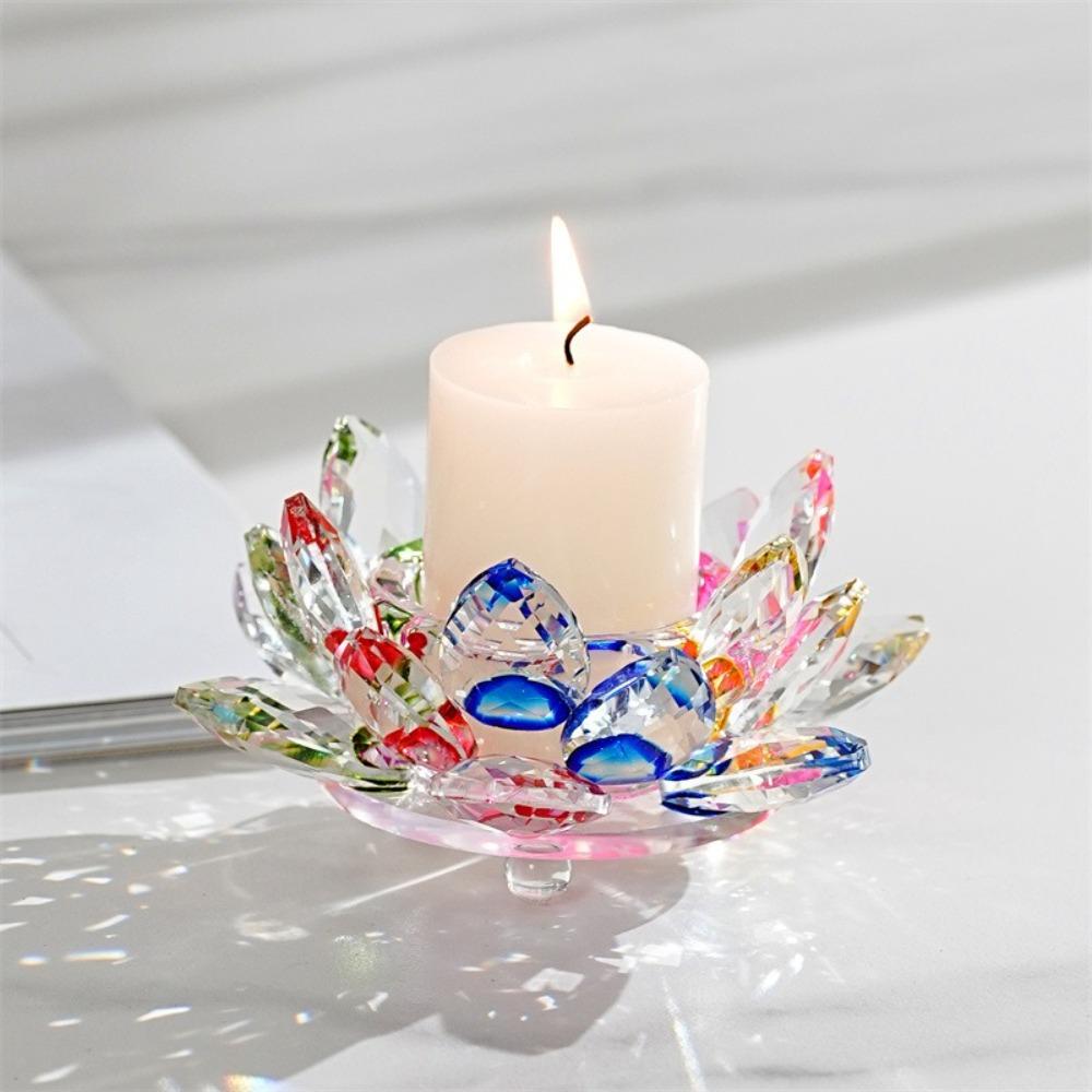 Home Ornament Crystal Lotus Candle Holders Glass Flower Tea Light Holder Tealight Candlestick  Bar