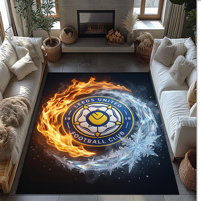 Tappeto in Velluto di Cristallo con Stampa del Leeds United Football, Comodo Assorbente d'Acqua Antiscivolo Tappeto per Pavimenti Interni