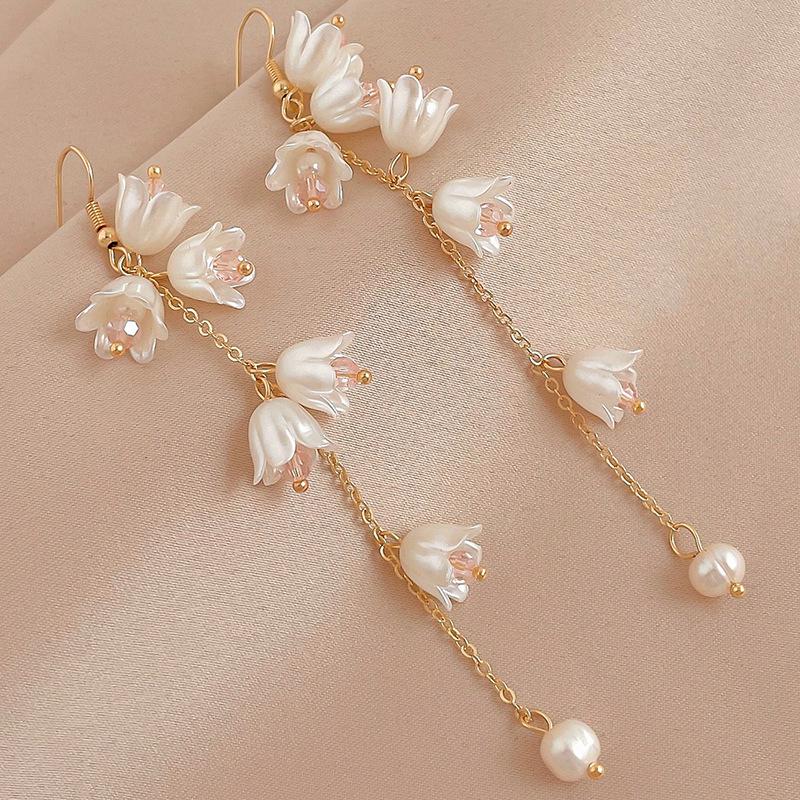 

Элегантные акриловые серьги-крючки «Ландыш» с жемчугом и кристаллами - Экологичные европейские/американские модные серьги для женщин