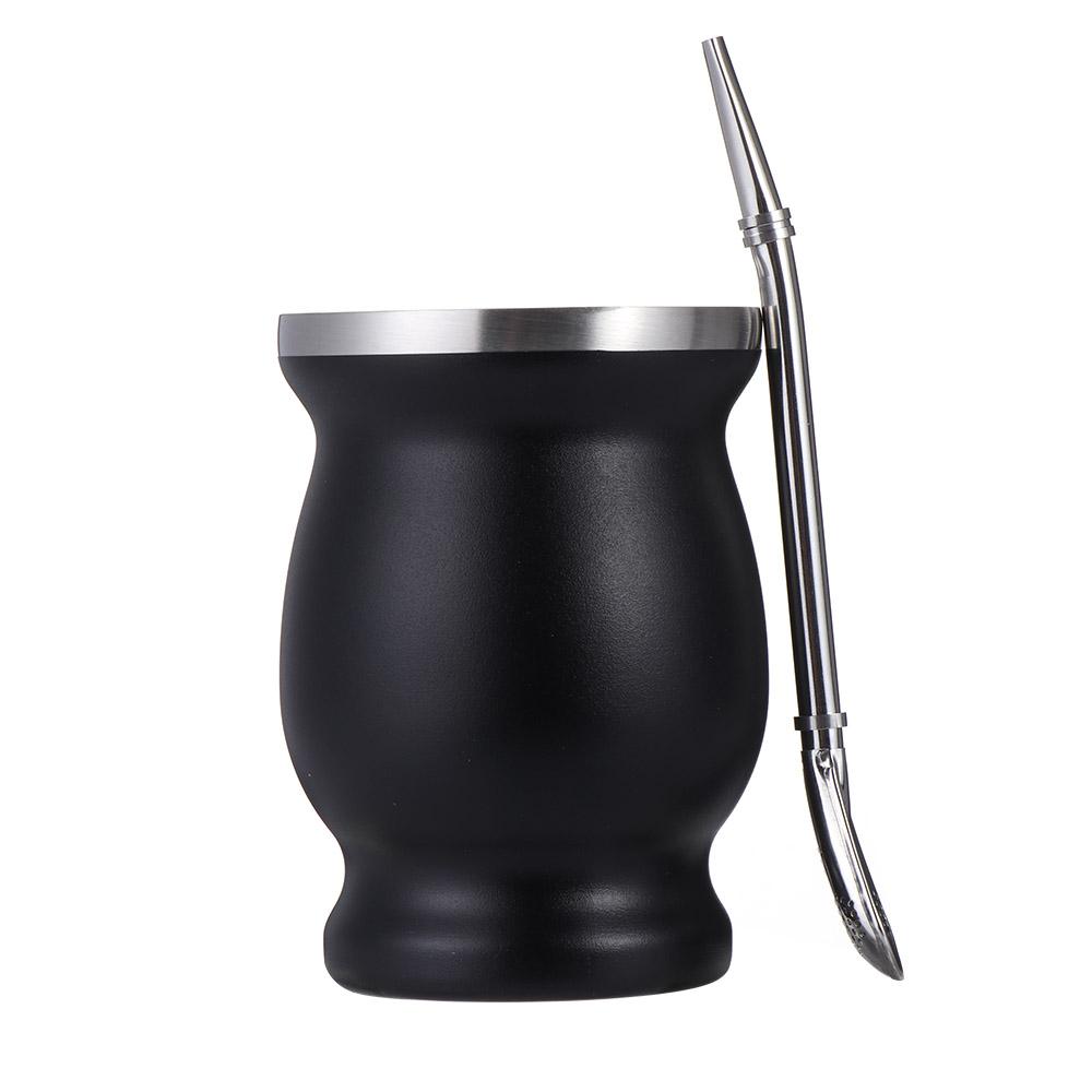 Set Matè 8oz Facile da Pulire Tazza in Acciaio Inossidabile Nero Cannuccia Spazzolino