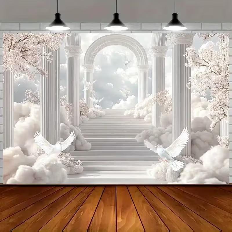 

2D White Roman Column Heaven Background for Religious Decoration 47.2x31.5inch/120*80cm