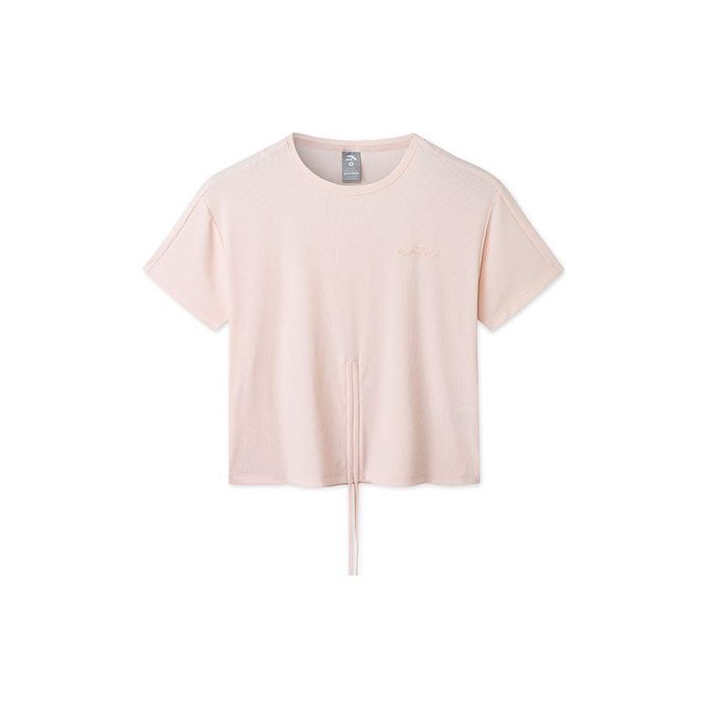 

Anta SS22 Ice Silk однотонный плиссированный круглый вырез свитер футболка женские топы розово-розовый 962227721-1 XL