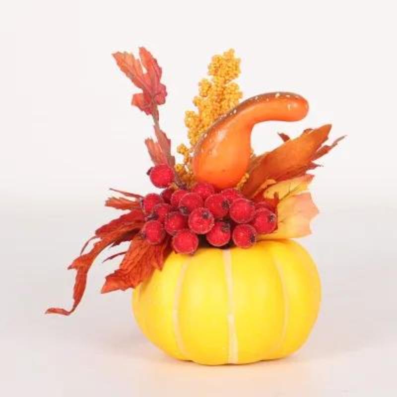 Artificial Halloween Pumpkin Maple Leaves Ornament Potted Fall Harvest Thanksgiving Decorations Miniatures Figurines