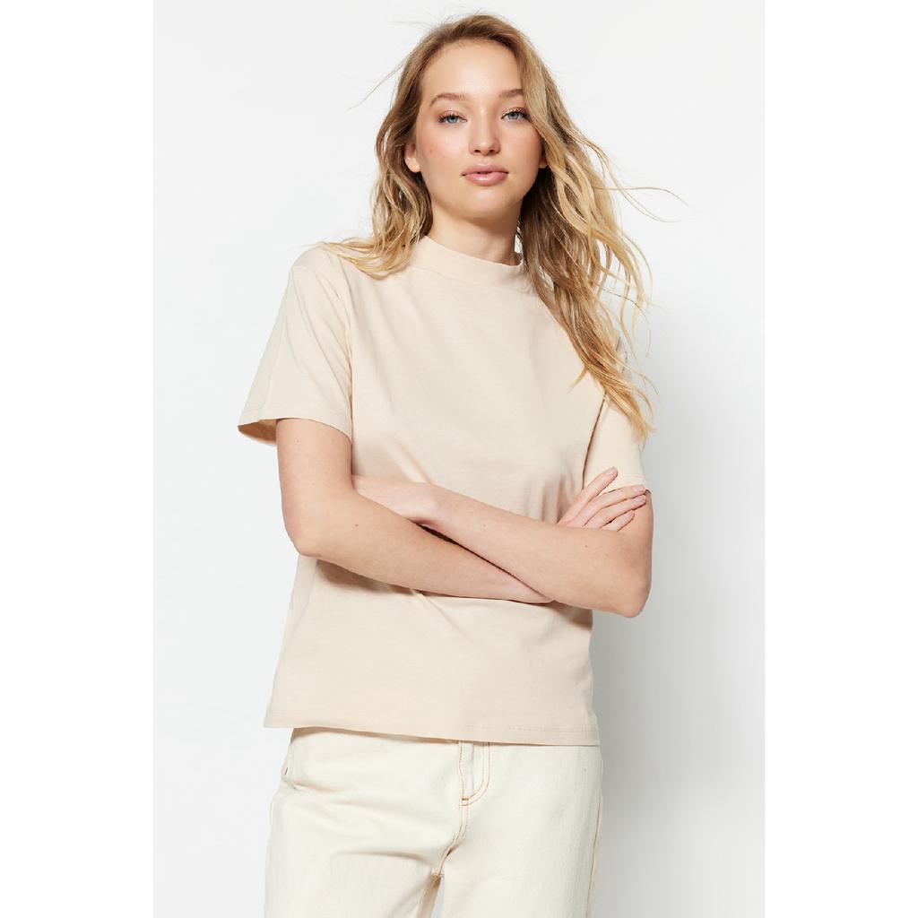 Weiß-schwarzes 2er-Pack Basic-Strick-T-Shirt mit Stehkragen aus 100 % Baumwolle Twoss20ts1500