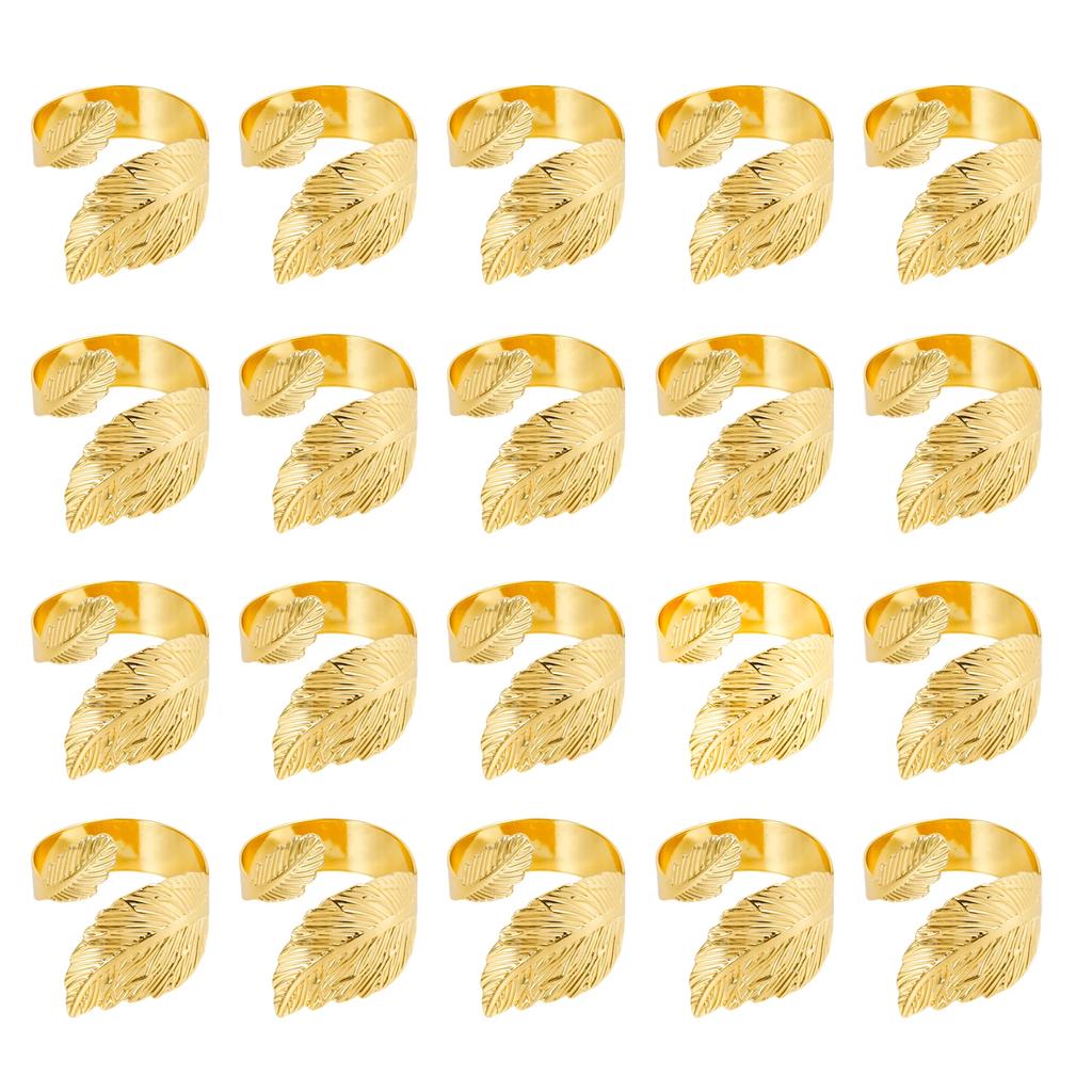 Gold Napkin Rings Set of 20, Metal Leaf Napkin Rings Cloth Napkin Holder for Weddings, Dinner Party, Banquet, Buffet Table Decor