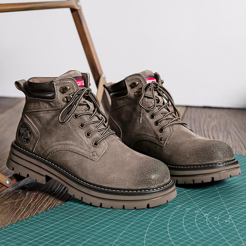 Hot Selling Street Fashion Work Boots Winter Thick Soled Yellow Men's High Top Shoes Warm Plush Men's Outdoor Hiking Shoes