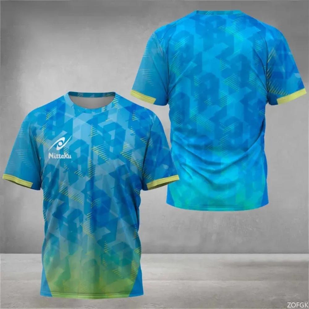 Digital Bonito Printed Men's Table Tennis Summer Sports Table Tennis Training Quick-Drying T-Shirt