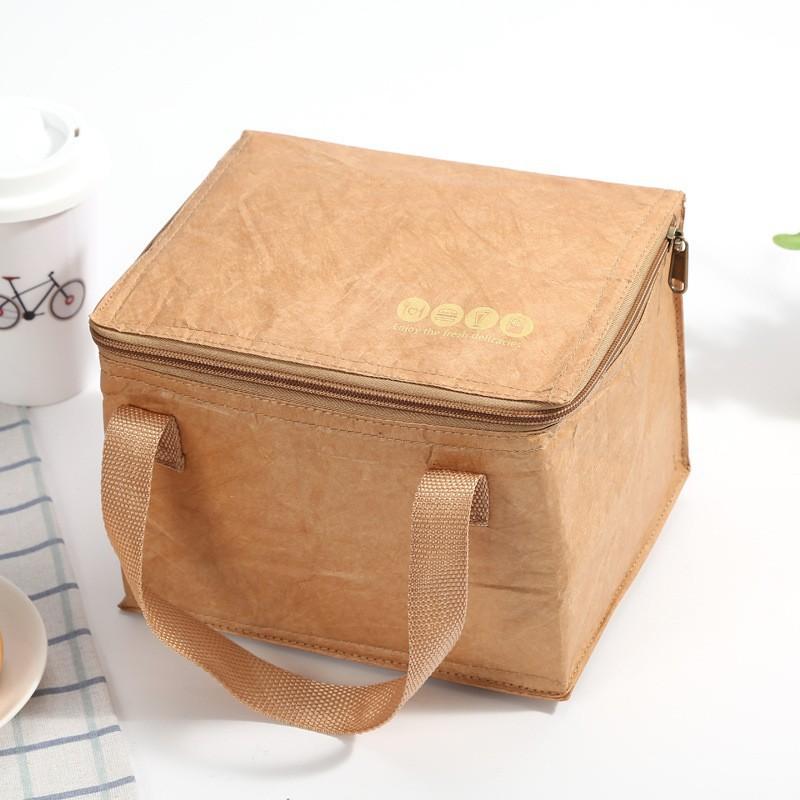Kraft Paper Collapsible Cold Retention Food Cooler Dustproof Aluminum Picnic Hiking Thermal Insulated Lunch Bag