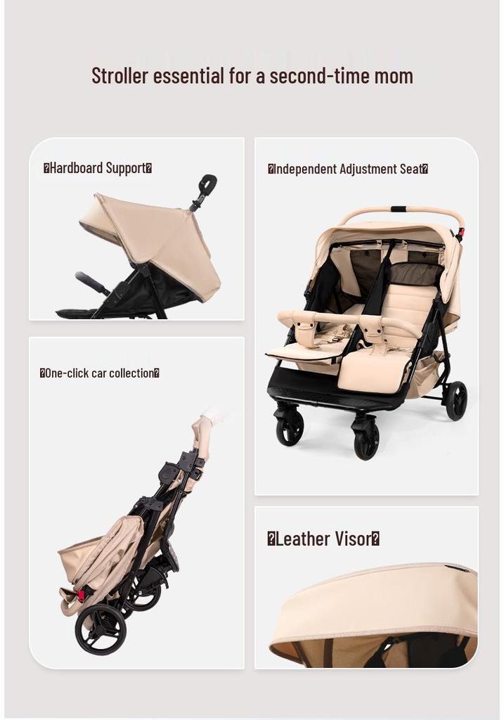 SEEBABY Foldable Sit-Lie Twin Side-by-Side Baby Pushcart
