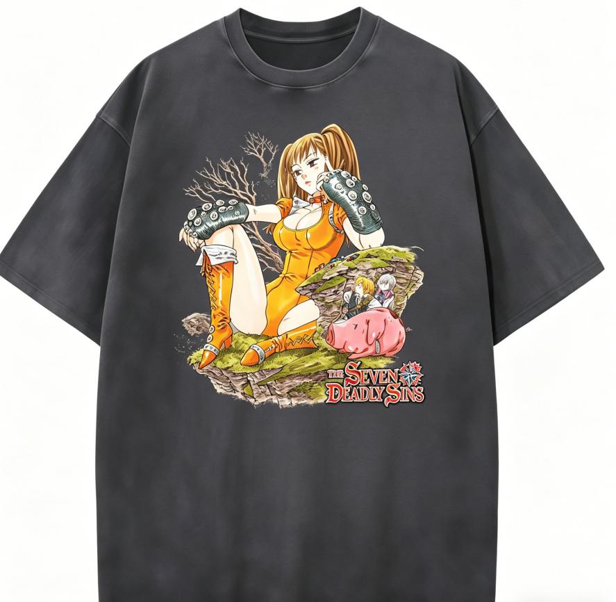 Seven Deadly Sins Merch Anime Lover Washed T-shirt Year Round Clothing High Quality Personality Clothes Plus Size Unisex New Model Couples Tee