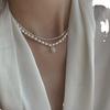 Korean Versatile Neck Chain Collarbone Chain French Retro Water Drop Zircon Freshwater Pearl Necklace