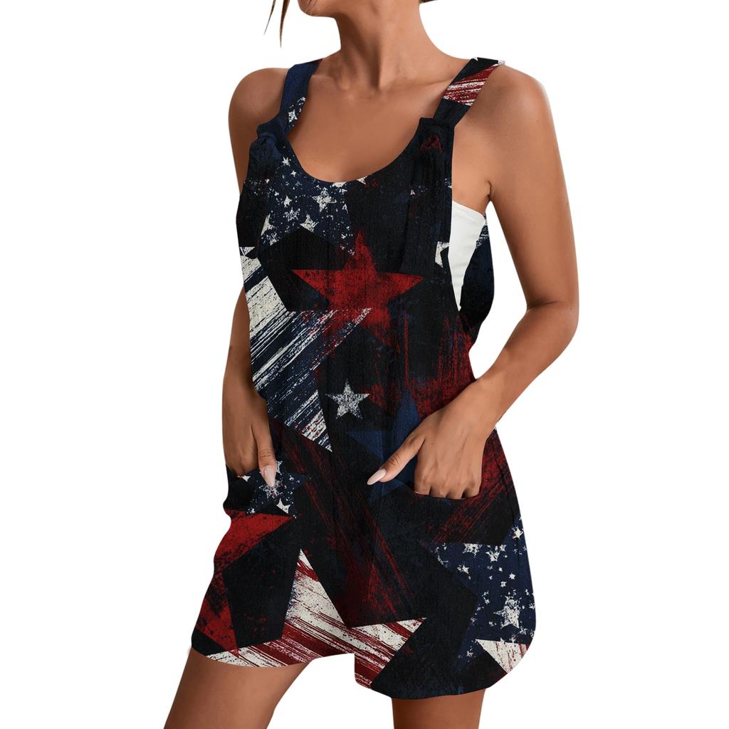 Rompers For Women Summer Casual Sleeveless Overall Comfy Loose Spaghetti Strap Romper Fashion Jumpsuit With Pockets