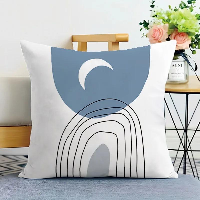 Nordic Blue White Floral Cushion Cover 2D Flat Printed Peach Skin Pillowcase Modern Minimalist Throw Pillow Case For Sofa Decor
