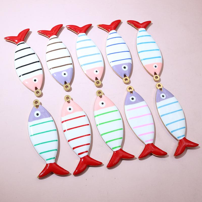10pcs Stainless Steel Enamel Stripe Fish Charms Pendant 40x8/40x14mm DIY Jewelry Making Accessories for Necklace Earrings