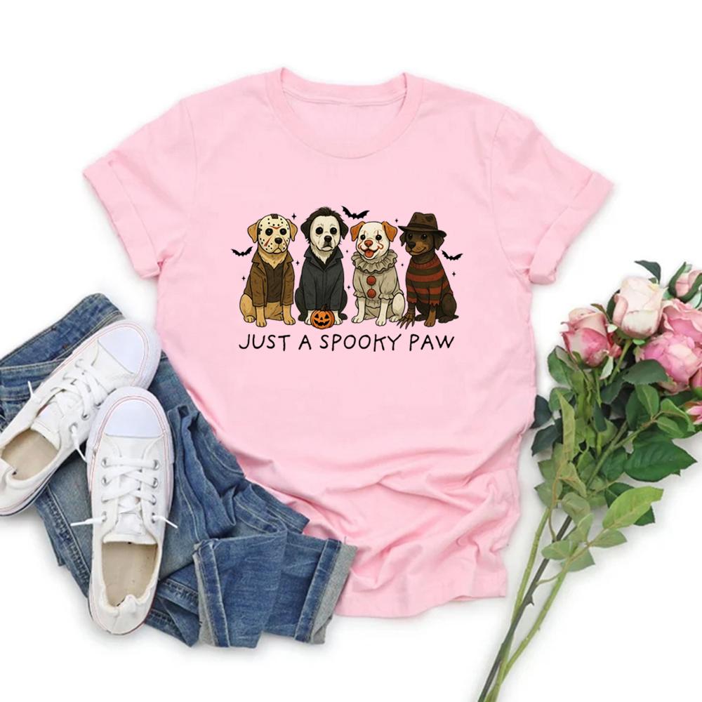 Just A Spooky Paw T-Shirt Halloween Dog T-shirts Halloween Characters Tee Funny Unisex Graphic T Shirts Spooky Season Shirt Top