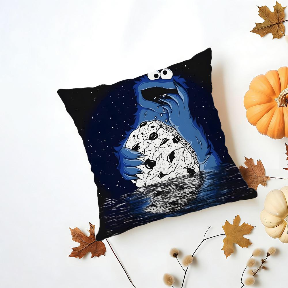 CCookie Monster Cushion Cover Washable Linen Pillowcase Soft for Daily Sofa Bed Home Room Decor