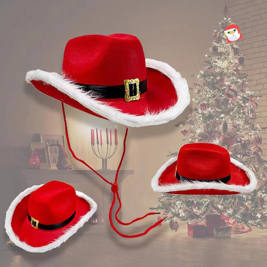 Christmas Red Denim Frayed Edge Santa Hat for Holiday Performances
