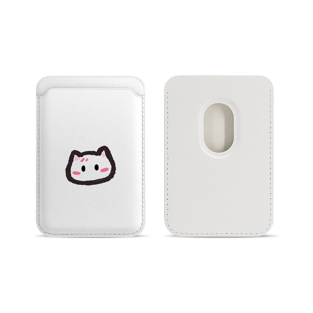 Blushing Kawaii Cat Leather Phone Card Wallet Case For Magsafe Magnetic Slim Back Pocket Shockproof Durable Stylish Cover