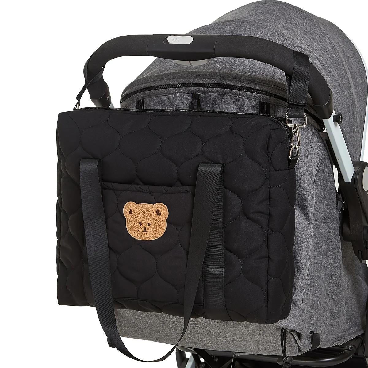

Mommy Handbag with Cute Bear Design - Large Capacity Multifunctional Portable Baby Car Storage Bag for Bottles Diapers & Clothes 37x36cm чёрный