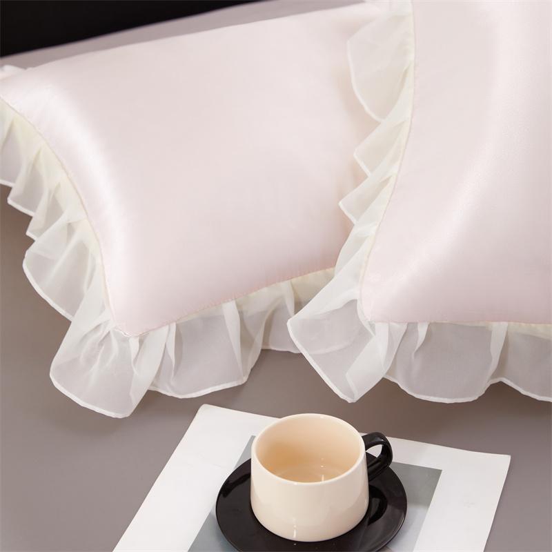 2 pcs Satin Silk Pillowcase with Ruffles 48x74cm Home Decorative Solid Color Pillow Cover for Summer Soft Silky Pillow Sham