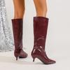 Women's Pointed Toe Stiletto Leather Shoes Fashion Sleeve Soft Sole Non-Slip Tall Boots