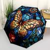 1PC Butterfly StainedGlass Automatic Folding Umbrella Portable Collapsible 8-Rib Umbrella for All Seasons, Casual Outdoor Accessory, A01