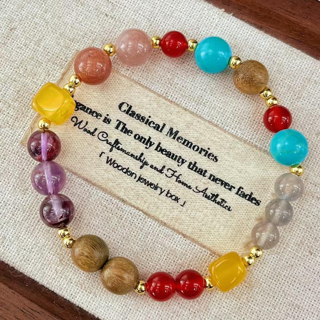 Retro Natural Purple Ghost Red Chalcedony Gray Moonlight Sunstone Mix And Match Duobao Bracelet Bracelet.