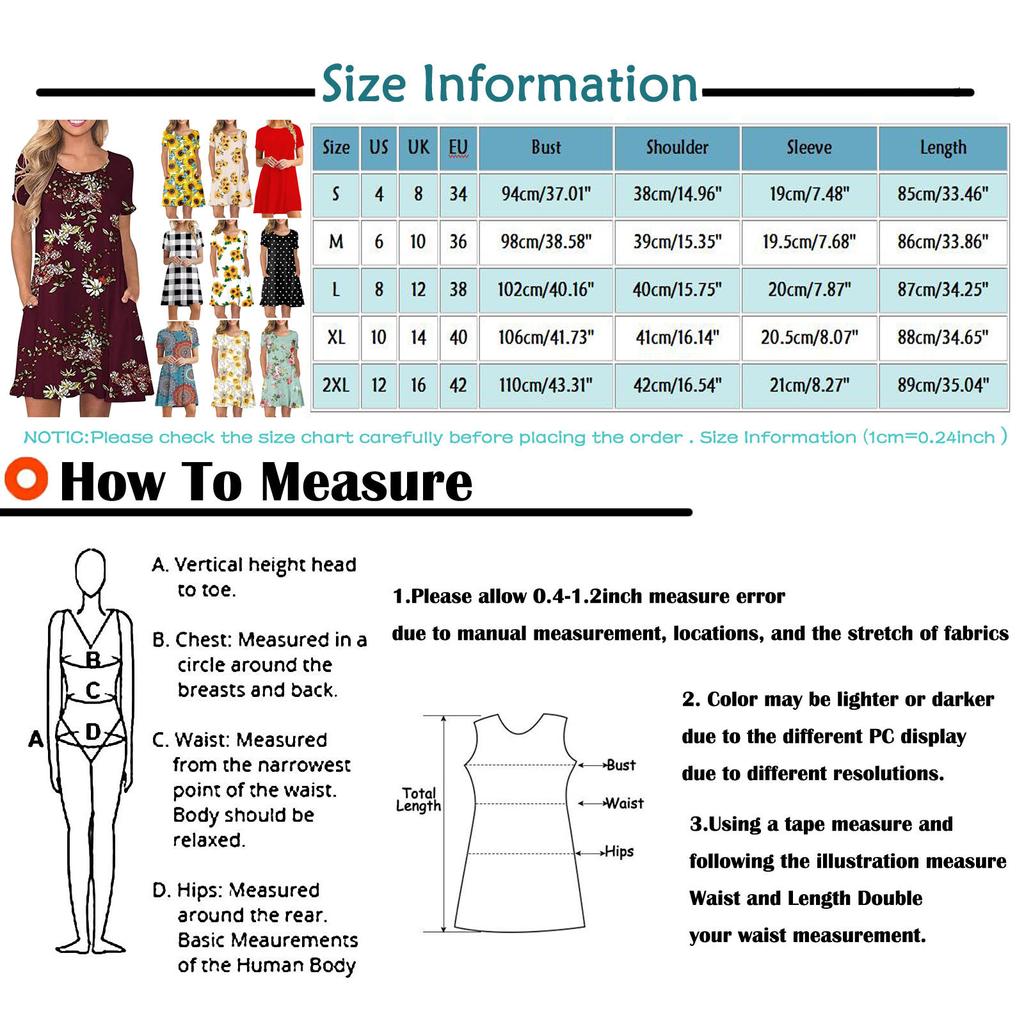 Women's Fashion Print Loose Casual Short-Sleeved Round Neck Pocket Dress