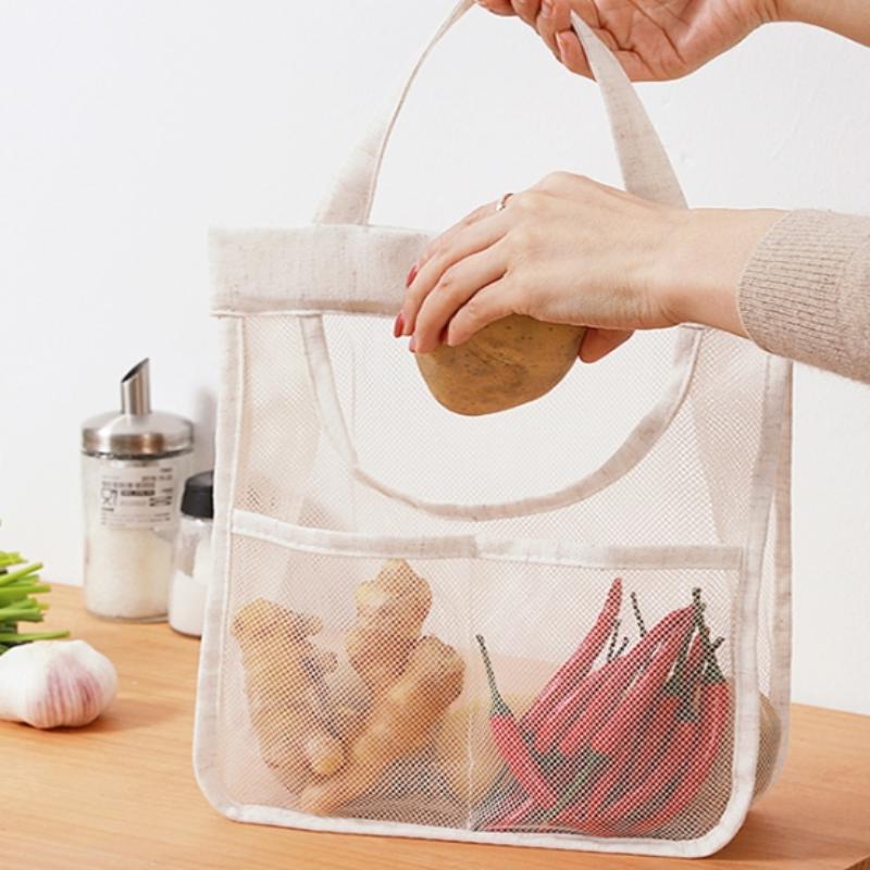 1Pc Portable Hanging Mesh Storage Bag Multi-purpose Breathable Fruit And Vegetable Hanging Net Bag Kitchen Gadgets