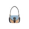 Kleo 17 Saddle Button Color Block Flap Closure Leather Underarm Bag Crossbody Bag Shoulder Bag Small Women's Light Blue and Khaki