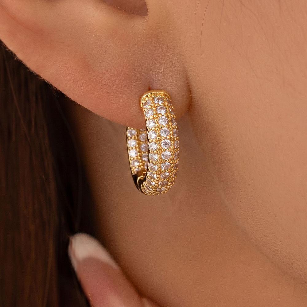 Trendy 18K Gold-Plated Copper Ear Cuffs with Inlaid Zirconia Diamonds - Elegant Vintage Earrings for Women